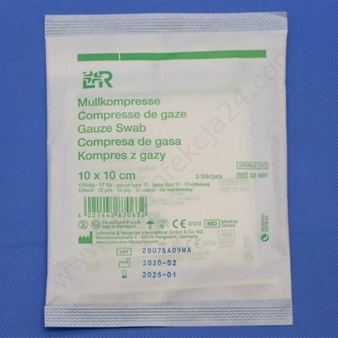 Kompresy gazowe 17. nitkowe 12. warst. 10 x 10 cm. (3  szt.) sterylne -  L&R