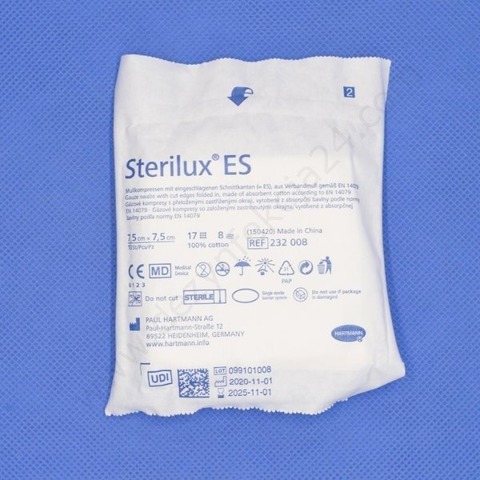 Kompresy gazowe 17. nitkowe 8. warst. Sterilux ES 7,5 x 7,5 cm. (10 szt.) sterylne - Hartmann