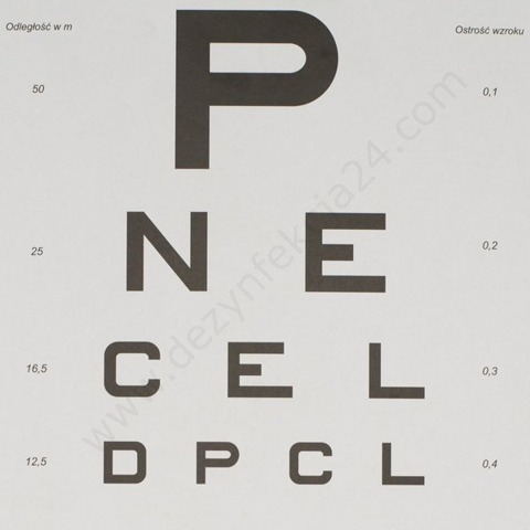 Tablica okulistyczna literowa P - obraz prosty